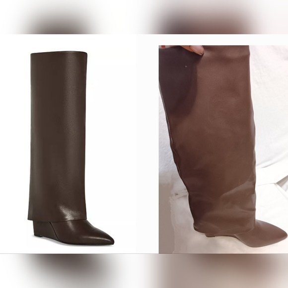 Madden Girl Shoes - Madden Girl Evander Fold-Over Cuffed Knee High Wedge Dress Boots Brown Size 7M